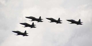 Fighter jets do a fly-by during the Kenya Defence Forces Day at Laikipia Air Base