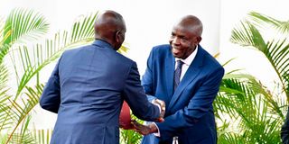 President William Ruto and then Education Cabinet Secretary Ezekiel Machogu 