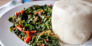 A plate of ugali and sukuma wiki