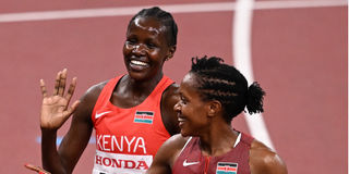 Faith Kipyegon and Dorcus Ewoi