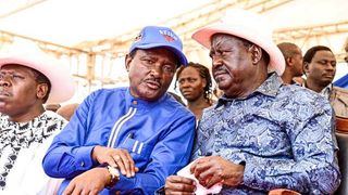 Azimio leader Raila Odinga with Wiper chief Kalonzo Musyoka 