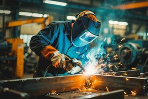 A skilled welder meticulously works on a metal structure