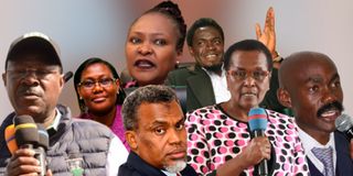 Moses Wetangula, Ruth Anyango Aura, Koki Muli, Nelson Havi, Nancy Karigithu and Elisha Ongoya.