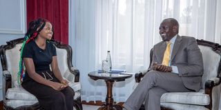 President William Ruto, Truphena Muthoni and Deputy President Kithure Kindiki.