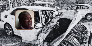 The wreckage of the Mercedes Benz that former Lugari MP Cyrus Jirongo was driving