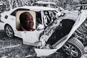 The wreckage of the Mercedes Benz that former Lugari MP Cyrus Jirongo was driving