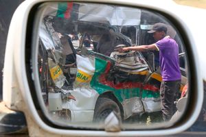 The wreckage of a 16-seater Great Rift matatu kikopey