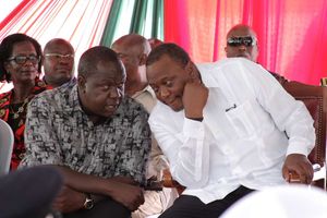 Former Interior Cabinet Secretary Fred Matiang'i and ex-President Uhuru Kenyatta.
