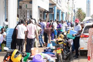 A Grade 10 student arrives at Nakuru High Senior School 
