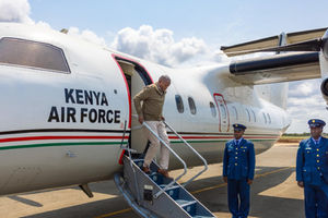 Kithure Kindiki alights from a Kenya Air Force plane