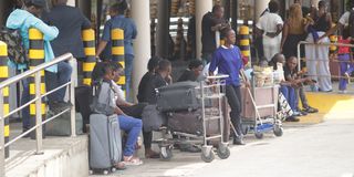 Travellers at the Moi International Airport in Mombasa