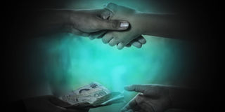 Man handing money for buying child, Human trafficking concept