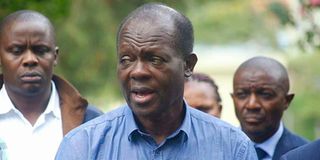 Raphael Tuju addresses the media at his Karen home 