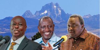 Rigathi Gachagua, President William Ruto and former President Uhuru Kenyatta.