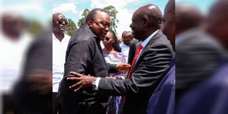 Uhuru Kenyatta and Gachagua shake hands