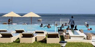 Tourists swimming in Mombasa