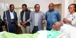 Kalonzo Musyoka and other leaders at Karen Hospital when they visited Vihiga Senator Godfrey Osotsi 