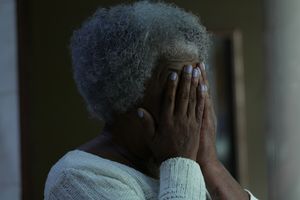 stressed old woman