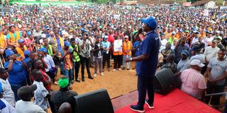 Opposition leaders led by Kalonzo Mysyoka address a rally in Tononoka