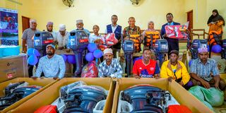 Lamu fishermen after receiving equipment from FAO