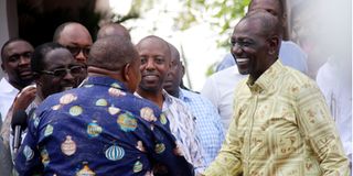 President William Ruto with transport sector stakeholders during a press briefing