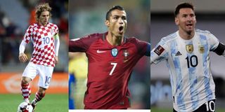 Luka Modric, Christiano Ronaldo and Lionel Messi