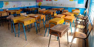 An empty classroom at Moi Avenue Primary School 