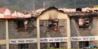 A dormitory that was destroyed by fire at Tenwek Boys' High School 