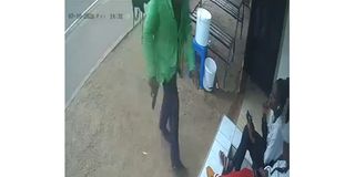 CCTV footage showing an armed man robbing women at a salon in Ruaka. 