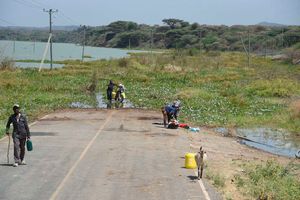 A view of the submerged Marigat-Loruk road in Baringo County lake