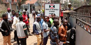 Burundians outside the Embassy of Burundi Chancery in Nairobi. 