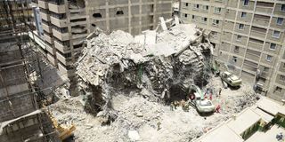 collapsed building in Eastleigh aerial view