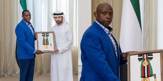 Flydubai cabin crew members David Kimotho and John Muchina