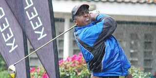 Vincent Wang'ombe tees off at the 10th tee 