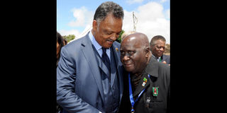 US civil rights leader Jesse Jackson with Zambia's President Kenneth Kaunda