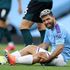 Manchester City striker Aguero reacts